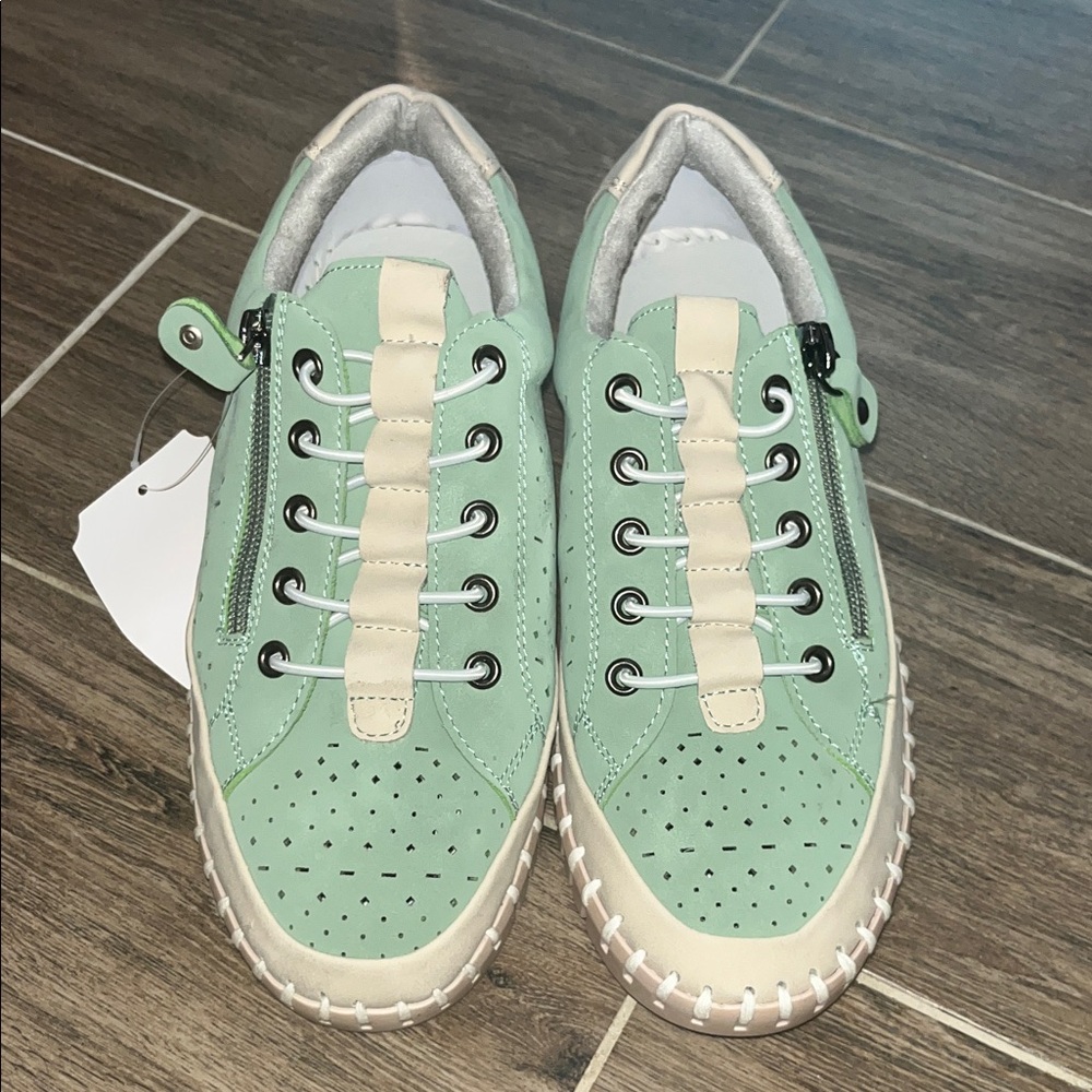 Mint Green and Beige Sneakers with Zipper